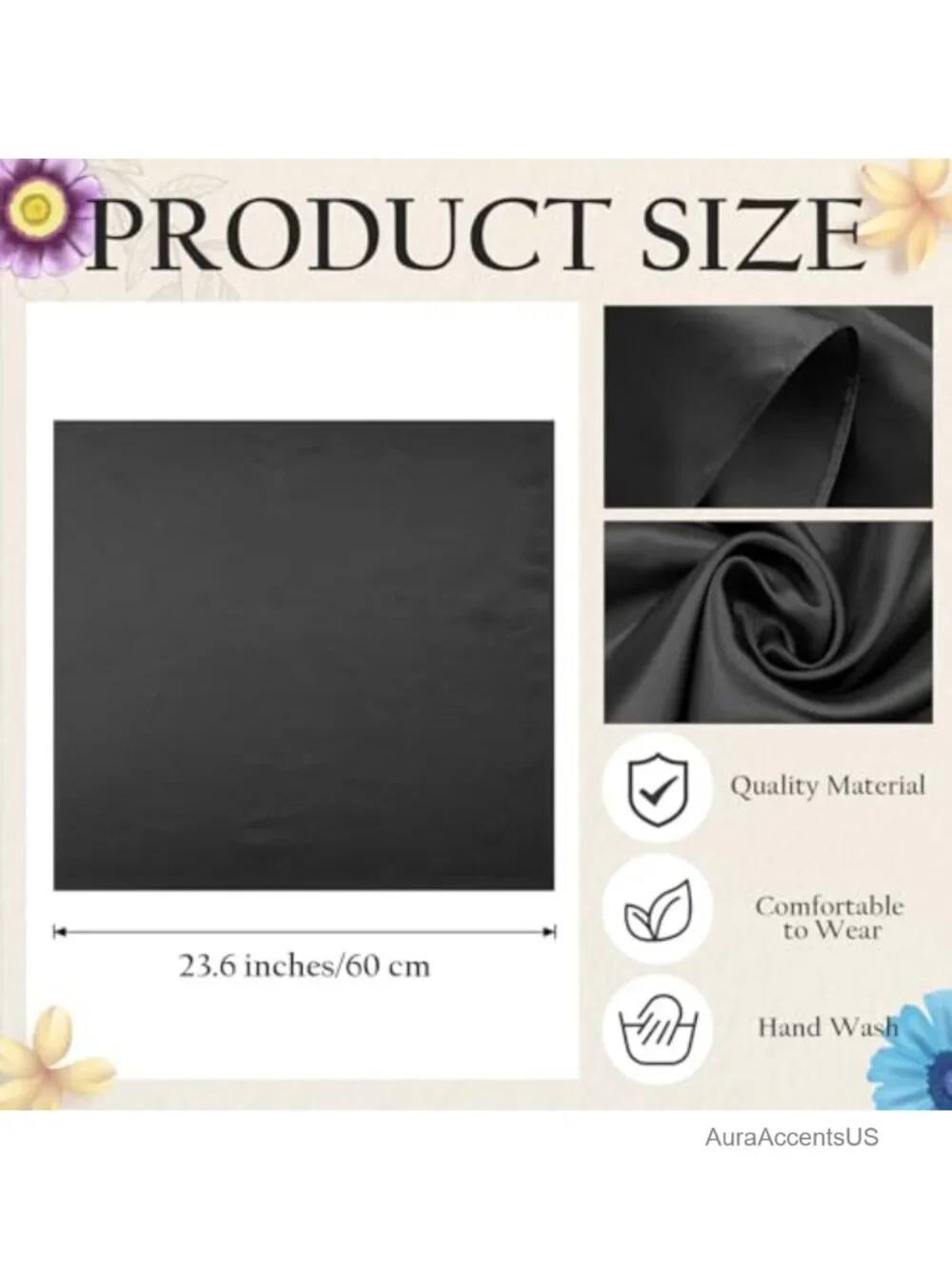 5-Pack Solid Square Hair Neck Scarf Satin Head Bandana
